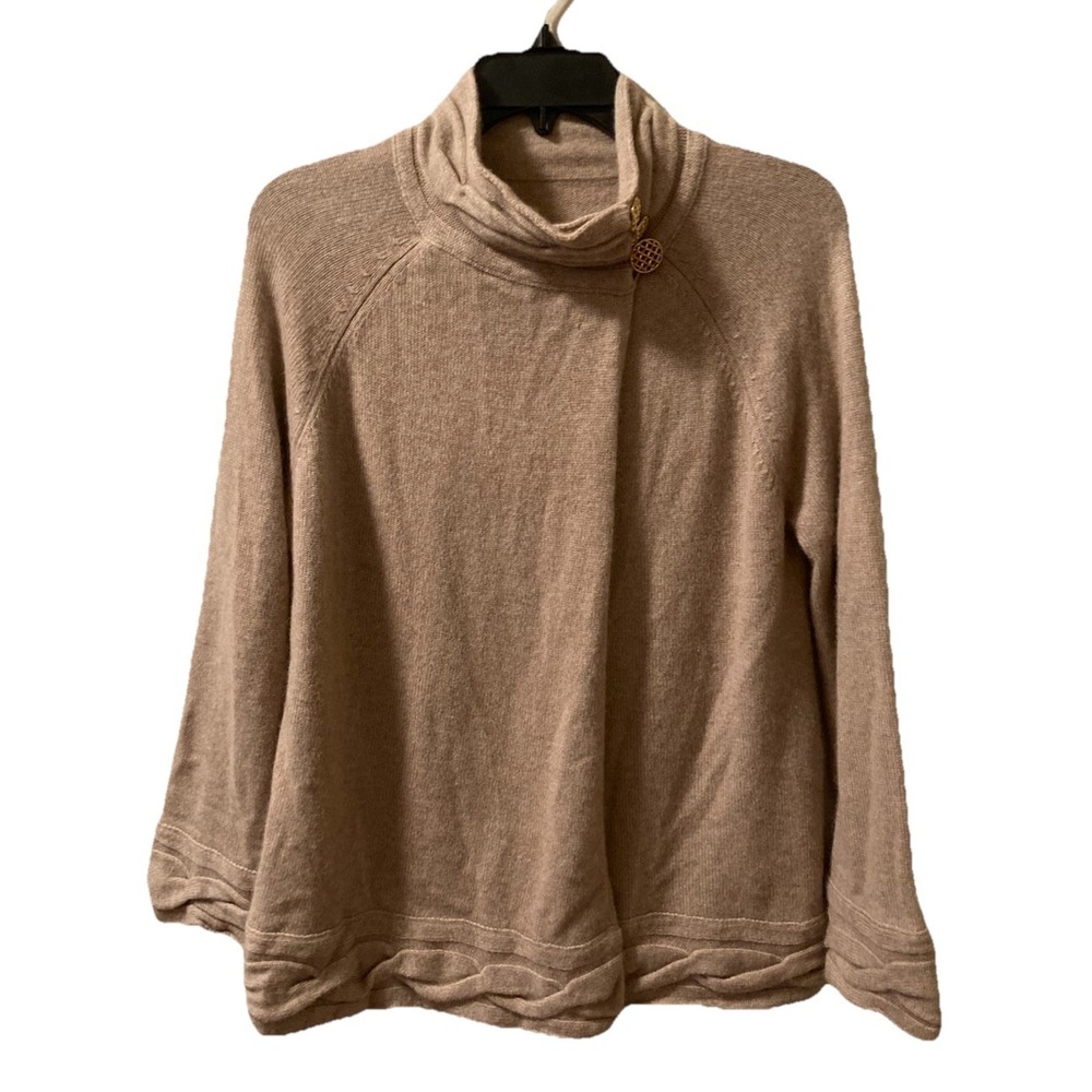 Cashmere Wrap Cardigan Sweater Beige Size M Luxury Ultra Soft Gold Button Collar